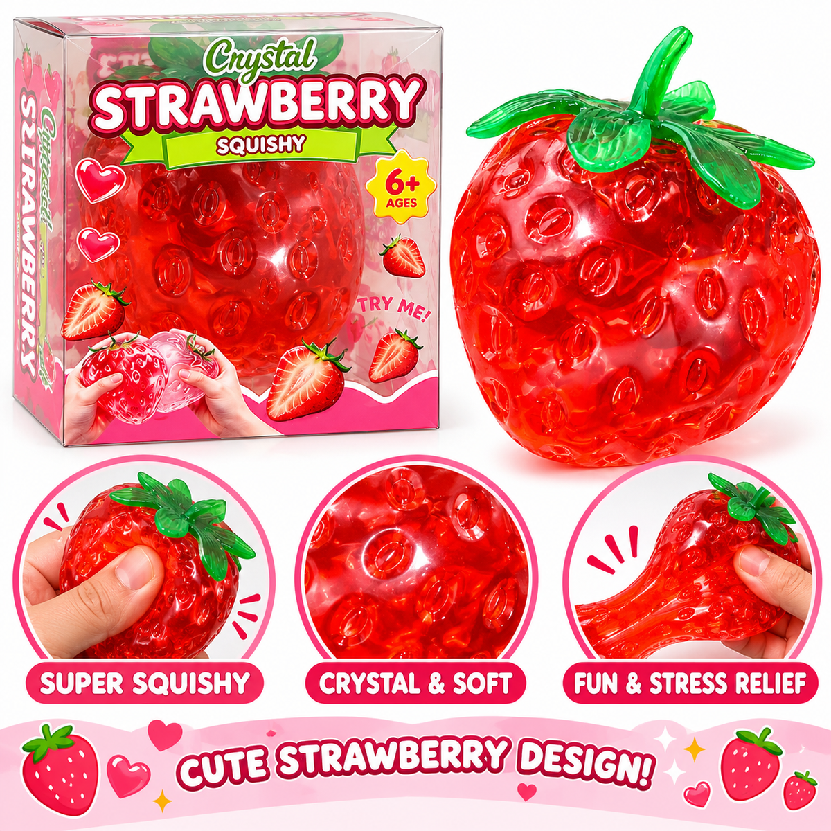 Crystal Strawberry Squishy Toy | Sensory Fidget Toy